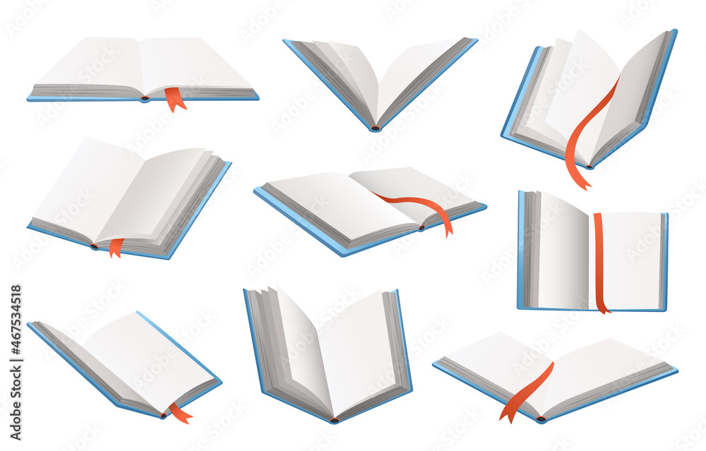 books set. Flat style illustration with opened empty notebooks. Learning or education concept. Different design of books and notebooks books set. Flat style illustration with opened empty notebooks. Learning or education concept. Different design of books and notebooks