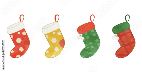 Christmas stocking illustration set Polka dots and check Ver