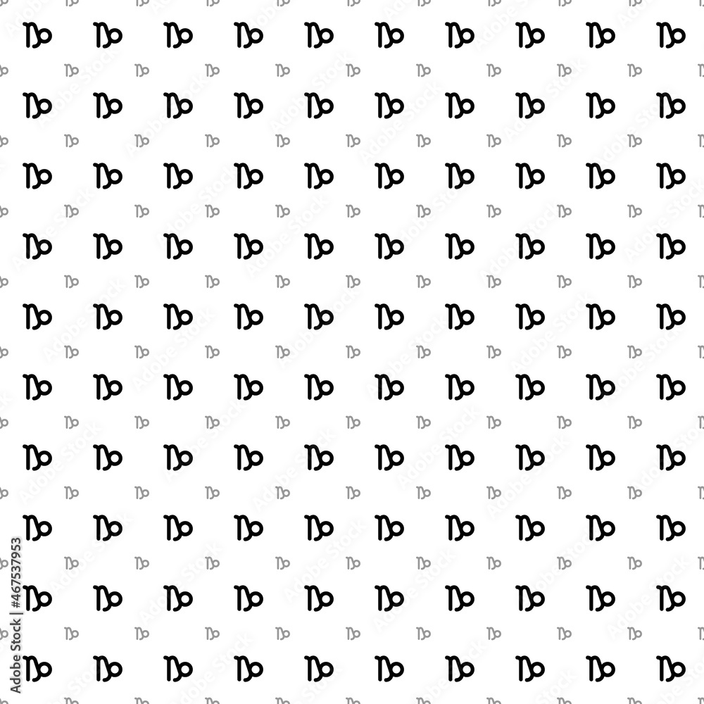 Square seamless background pattern from black zodiac capricorn symbols are different sizes and opacity. The pattern is evenly filled. Vector illustration on white background