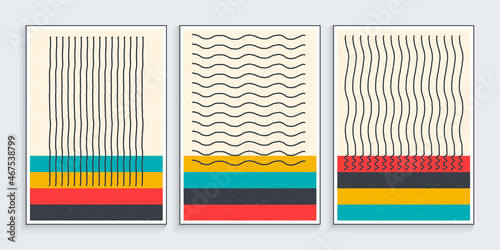 Minimalist design posters with primitive wavy lines in vintage colors