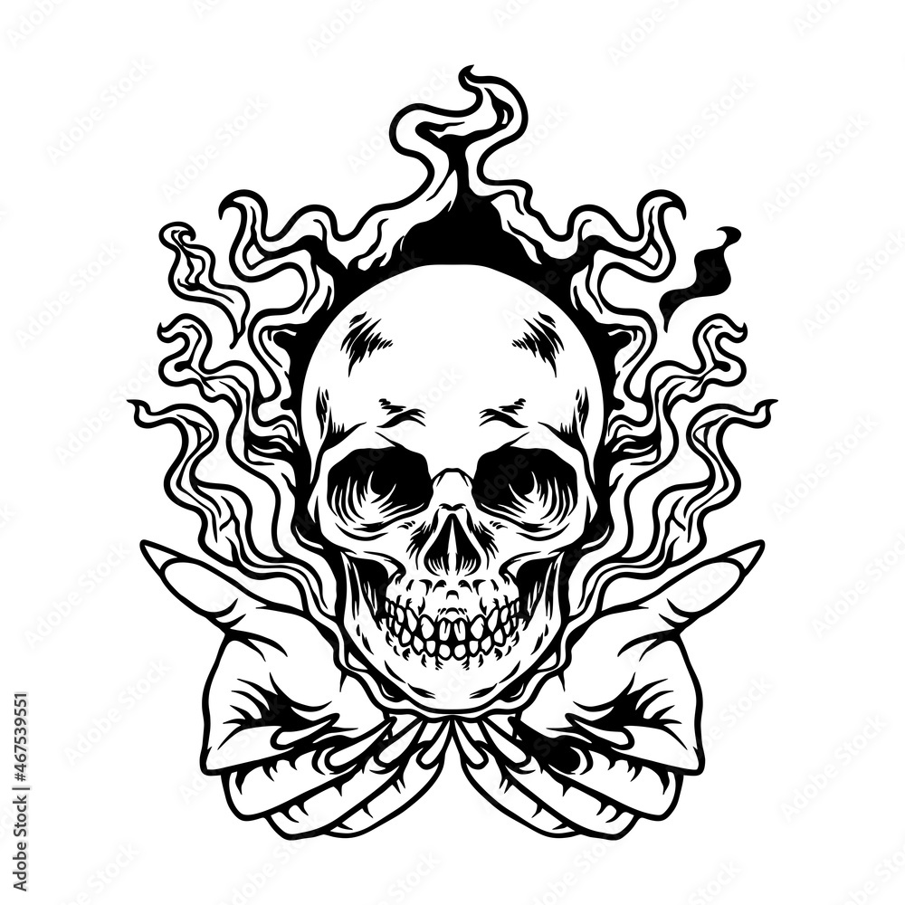Burning Hands and Skull Silhouette Burning Hands and Skull Silhouette
