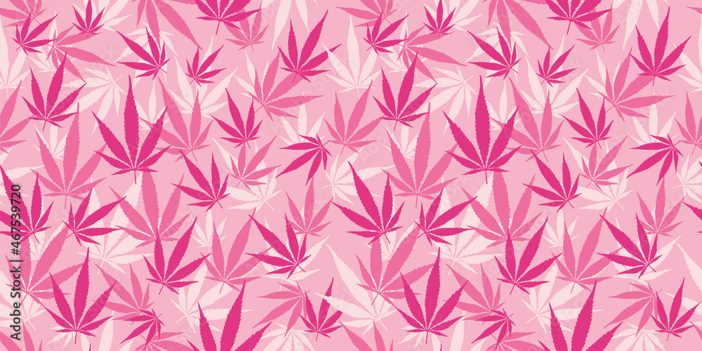 Trendy pink camouflage military pattern cannabis leaf. Vector camouflage pattern for clothing design.