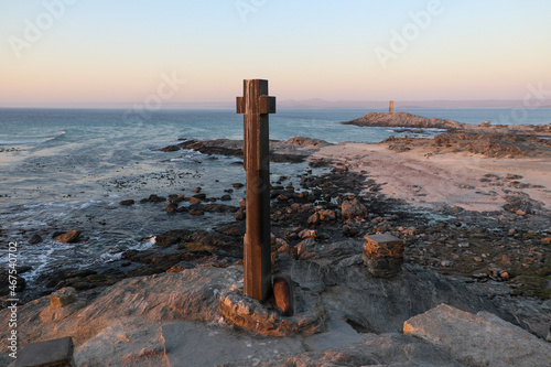 Diaz point cross with view across the coastline