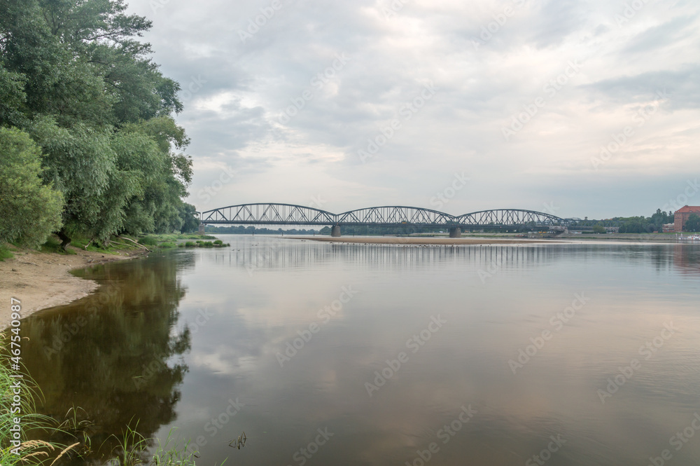 Jozef Pilsudski Bridge over Vistula River in the morning in Torun in Poland.