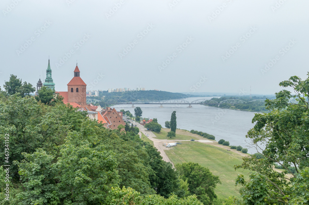 Landscape view on bank of River Vistula in Grudziadz, Poland.
