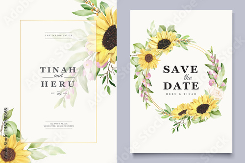 hand drawn watercolor sun flower background card 