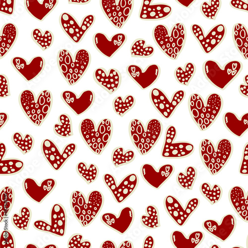 vector seamless pattern of hearts and gifts with congratulations declaration of love on Valentine's Day 14 February. Background for invitations, wallpaper, wrapping paper and scrapbooking