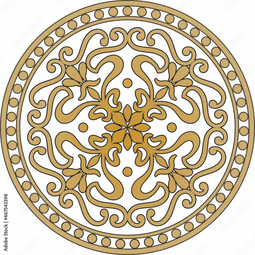 Vector classic round ornament. Gold pattern in a circle. Drawing of Greece and Ancient Rome. Flower drawing
Vector classic round ornament. Gold pattern in a circle. Drawing of Greece and Ancient Rome. Flower drawing