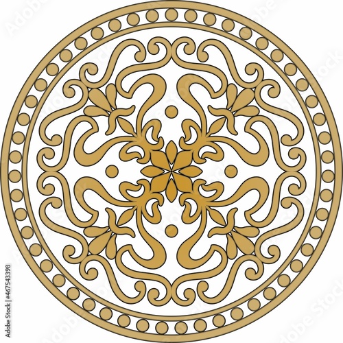 Vector classic round ornament. Gold pattern in a circle. Drawing of Greece and Ancient Rome. Flower drawing
