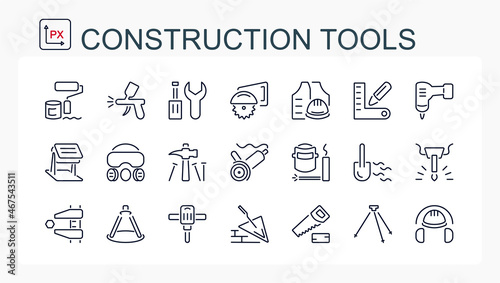 A set of vector illustrations, icons from a thin line. Construction tools.