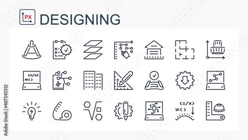 A set of vector illustrations, icons from a thin line. Design and engineering. Industry.