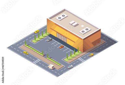 Foto Isometric supermarket or grocery store building and street
