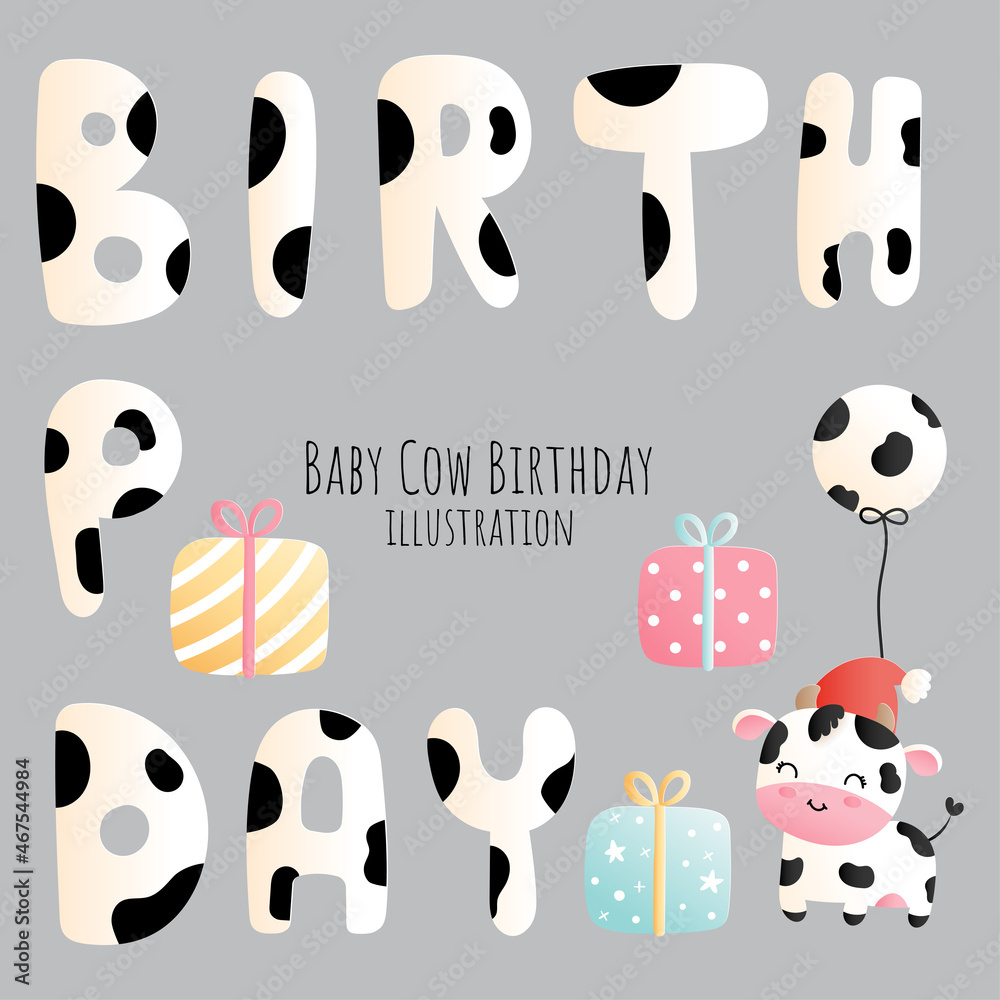 Fototapeta premium Baby cow birthday, baby cow element, papercut style. 
