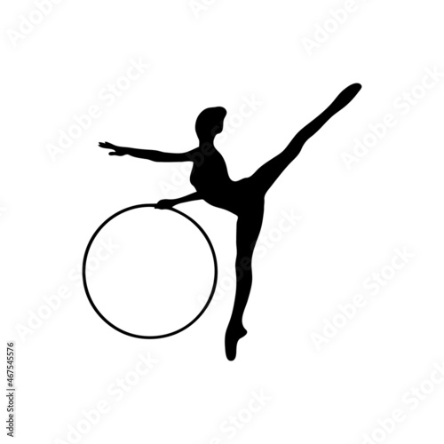 Rhythmic Gymnastics with Hoop Silhouette on white background