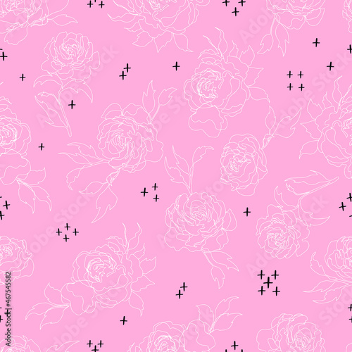 vector seamless pattern flowers with leaves. Botanical illustration for wallpaper, textile, fabric, clothing, paper, postcards