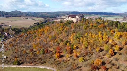 Aerial view of czech castle Tocnik in autumn time in Czech republic photo