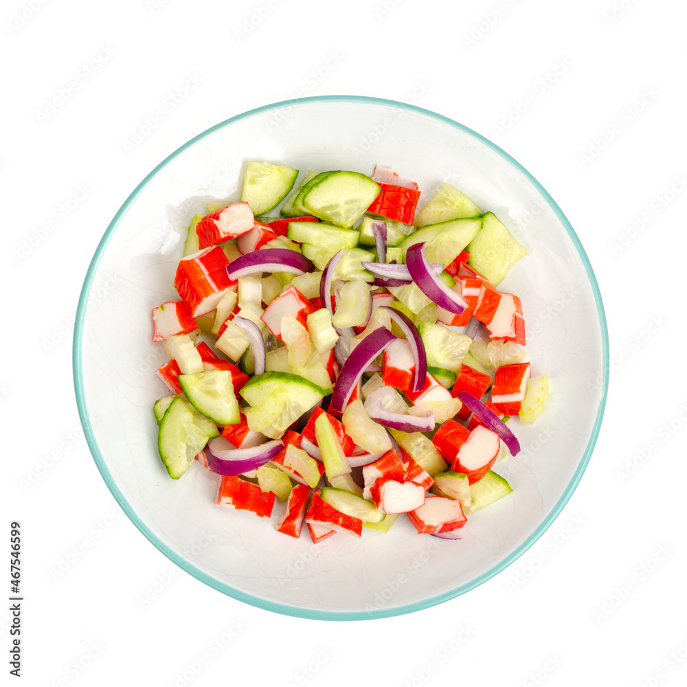 Fresh vegetable salad with crab sticks. Photo Fresh vegetable salad with crab sticks. Photo