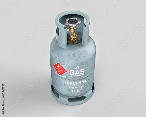 3D render cylinder of liquefied petroleum gas with valve isolated on white background