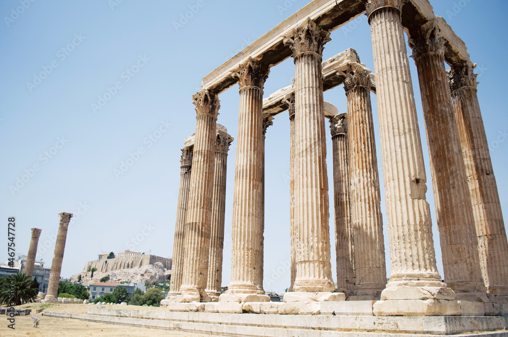 GREECE, ATHENS: Scenic cityscape view of streets with ancient Greek architecture  