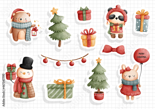 Christmas woodland animal sticker, scrapbook.