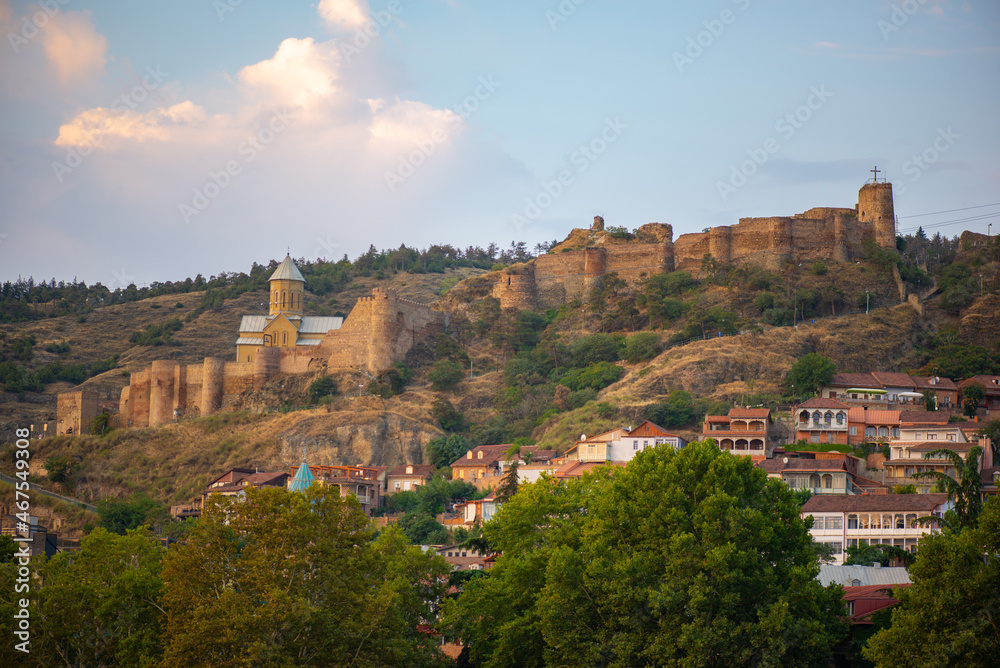 view of the Narikala fortress from the park in Tbilisi