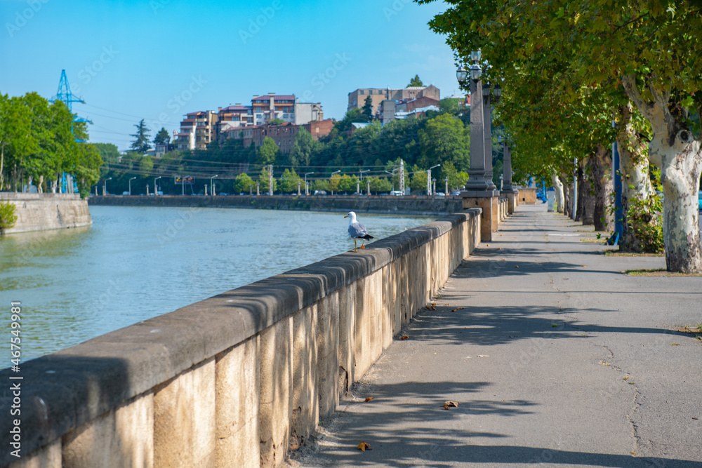 the picturesque Kura river and embankment in the city of Tbilisi