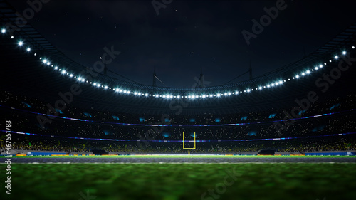 American football night stadium with fans iilluminated by spotlights waiting game. High quality 3d render  © AStakhiv