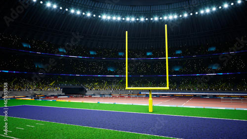 American football night stadium with fans iilluminated by spotlights waiting game. High quality 3d render  photo