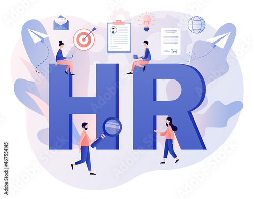HR department. Human Resources management. Employer hiring candidates. Recruitment agency, employment, headhunting business. Modern flat cartoon style. Vector illustration on white background