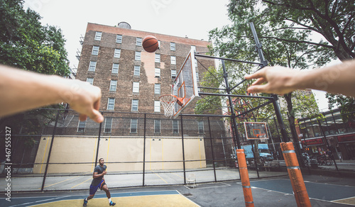 Basketball player training on a court in New york city