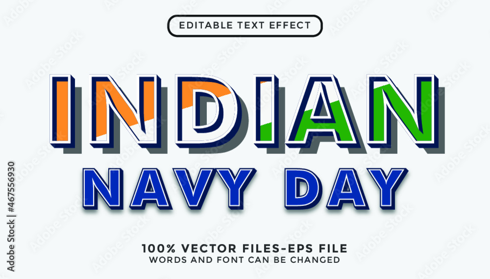 indian navy day text. editable text effect premium vectors