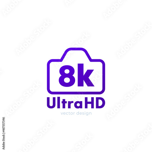 8k video camera icon on white