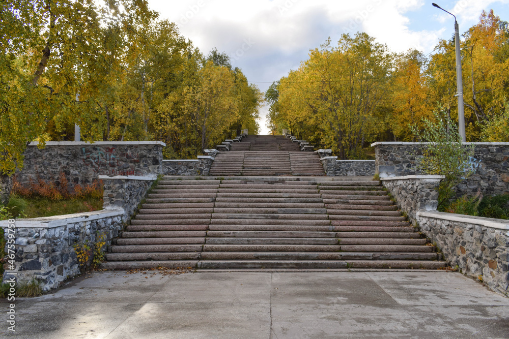 A staircase, as if going into the sky, in a park in the north of Russia.
A staircase, as if going into the sky, in a park in the north of Russia.