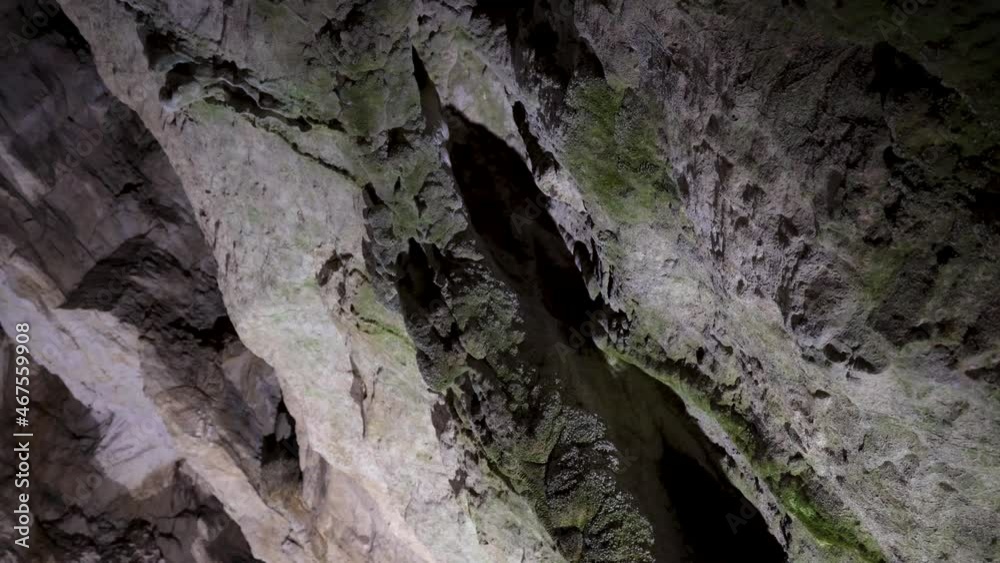 Mossy walls of Bacho Kiro cave near Dryanovo town in Bulgaria, 4k video Mossy walls of Bacho Kiro cave near Dryanovo town in Bulgaria, 4k video