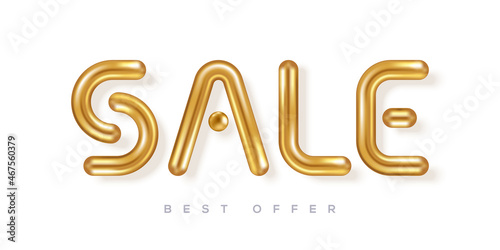 Sale poster, 3d gold typography template on light background. Vector illustration. Christmas discount, Cyber monday and Black Friday metal concept logo. Place for text
