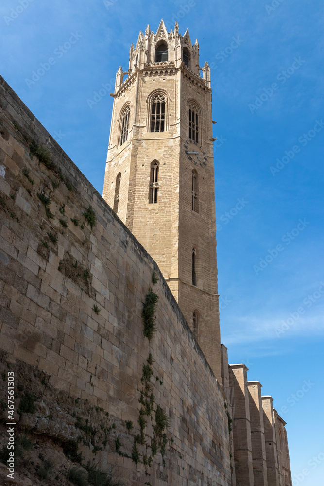 tower of the cathedral of lerida on a blue sky