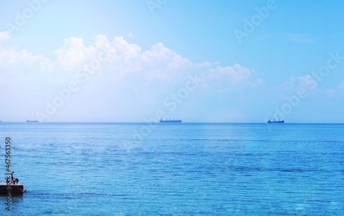 seascape. The fine picture the Ships on drift in the sea.
