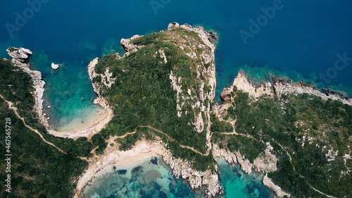 Billede på lærred Aerial view of Porto Timoni beach and pirate bay on Corfu island in Greece