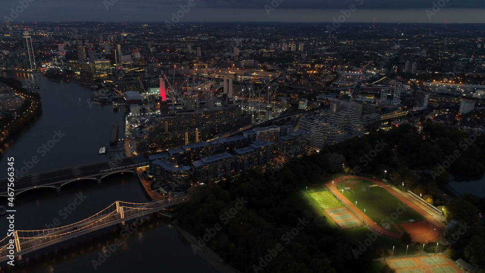 Fototapeta premium Aerials London, England, City Area Sunset up the Thames towards Big Ben 