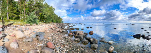 The unusual landscape of Kaltene beach on Baltic sea shore is formed by large boulders that cover the coast and stately pines growing in the dunes. Latvia