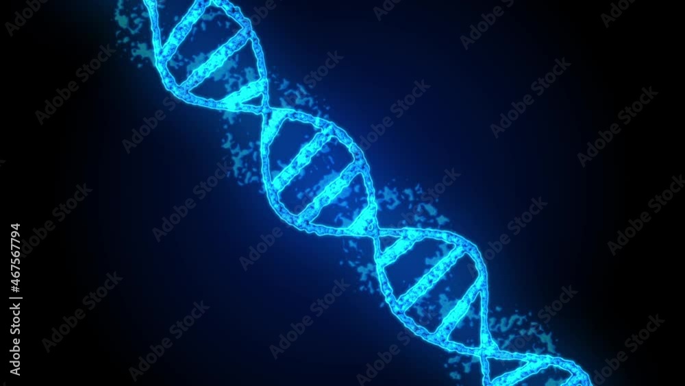 3D render of futuristic dna spiral on dark background. Biotechnology, genetic engineering, health and future concept.