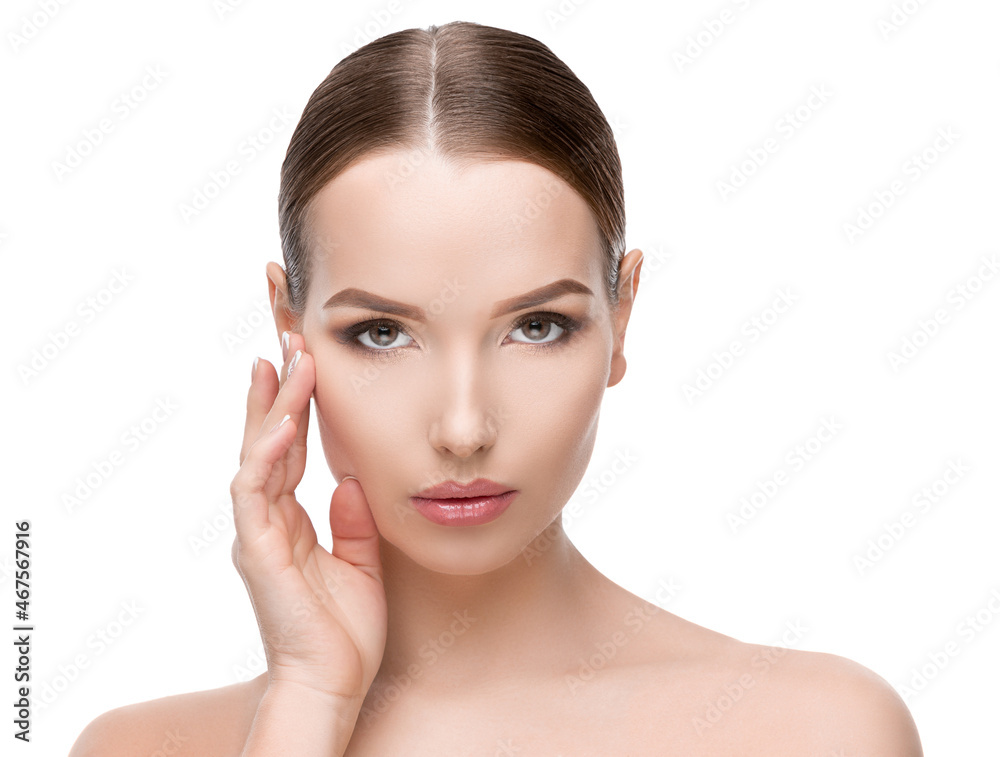 Beautiful Young Woman with Clean Fresh Skin isolated on white background Beautiful Young Woman with Clean Fresh Skin isolated on white background