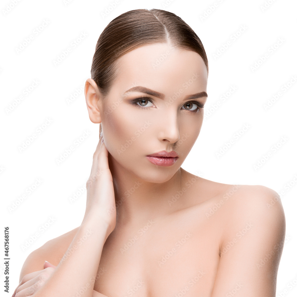 Beautiful Young Woman with Clean Fresh Skin isolated on white background Beautiful Young Woman with Clean Fresh Skin isolated on white background