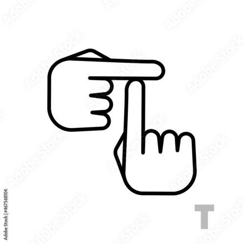 Letter T Universal and handicapped hand alphabet letter. Simple clear linear letter T, hand language. Learning the alphabet, non-verbal deaf-mute communication, expressive gestures vector.