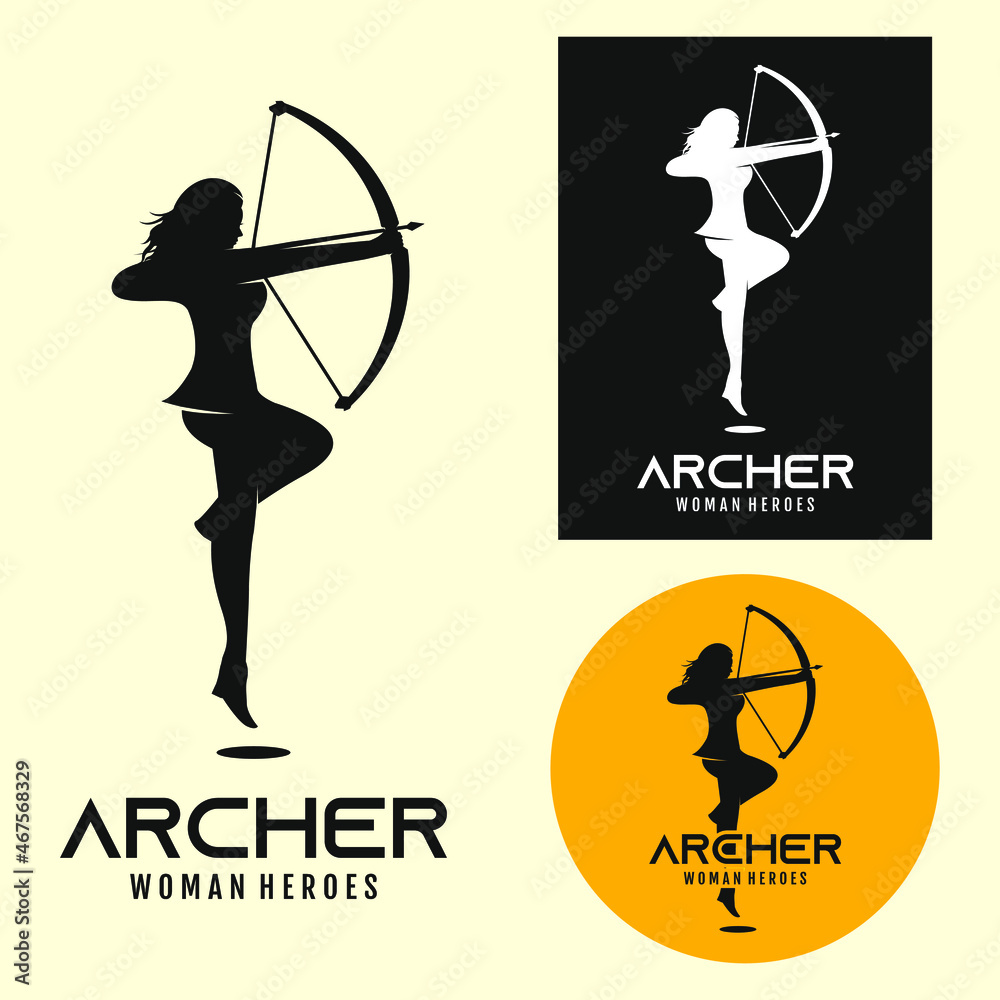 Archery Girl Logo Template Female Silhouette Standing On One Leg Stock ベクター Adobe Stock
