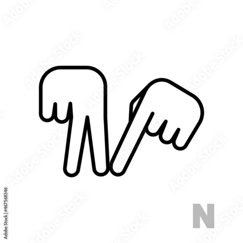 Letter N Universal and handicapped hand alphabet letter. Simple clear linear letter N, hand language. Learning the alphabet, non-verbal deaf-mute communication, expressive gestures vector.