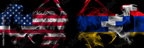 United States of America vs Artsakh, Artsakhtsi, Nagorno Karabakh smoke flags placed side by side photo