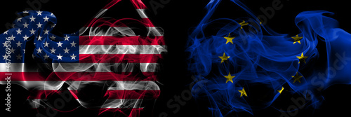 Wallpaper Mural United States of America vs Europe, European, European Union smoke flags placed side by side Torontodigital.ca