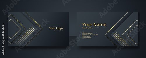 Modern Business Card - Creative and Clean Business Card Template. Luxury business card design template. Elegant dark back background with abstract golden wavy shapes lines shiny. Vector illustration
