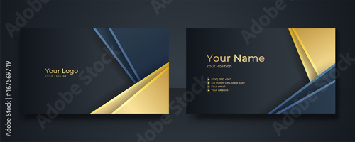 Modern Business Card - Creative and Clean Business Card Template. Luxury business card design template. Elegant dark back background with abstract golden wavy shapes lines shiny. Vector illustration